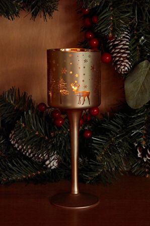 Karaca Home New Year Yılbaşı Helena Gold Cam Mumluk 7x20 Cm