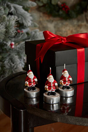 Karaca Home New Year Yılbaşı Santa 3'lü Tealight Mum 18,5x6,7 cm