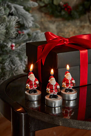 Karaca Home New Year Yılbaşı Santa 3'lü Tealight Mum 18,5x6,7 cm