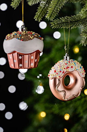 Karaca Home New Year Yılbaşı Donut Cupcake 2 Parça Ağaç Süsü Seti