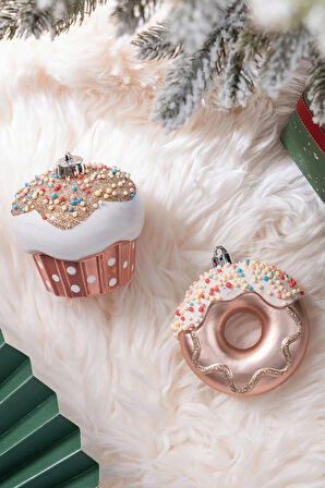 Karaca Home New Year Yılbaşı Donut Cupcake 2 Parça Ağaç Süsü Seti