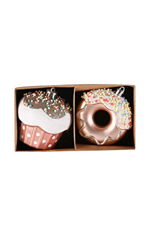 Karaca Home New Year Yılbaşı Donut Cupcake 2 Parça Ağaç Süsü Seti