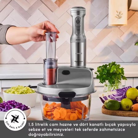 Karaca Mastermaid Prosteel 6 in 1 Uzun Blender Ayaklı 6 Bıçaklı Cam Mutfak Robotu 2500W Galaxy Grey