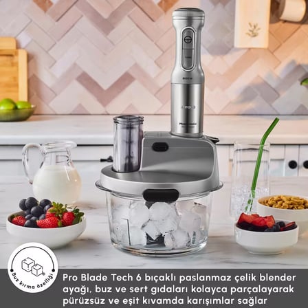 Karaca Mastermaid Prosteel 6 in 1 Uzun Blender Ayaklı 6 Bıçaklı Cam Mutfak Robotu 2500W Galaxy Grey