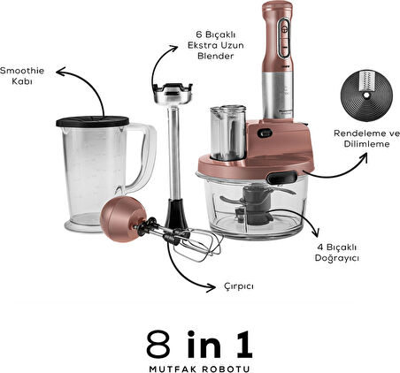 Karaca Mastermaid Prosteel Cam Mutfak Robotu Uzun Blender Ayaklı 6 Bıçaklı 2500 W Imperial Red