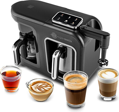 Karaca Hatır Plus Barista Steel 6 in 1 Konuşan Közde Türk Kahve Makinesi Black Chrome