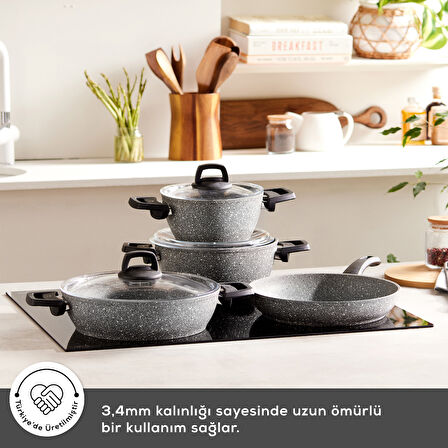 Karaca Gris Biogranit  7 Parça İndüksiyon Tabanlı Tencere Seti Gri
