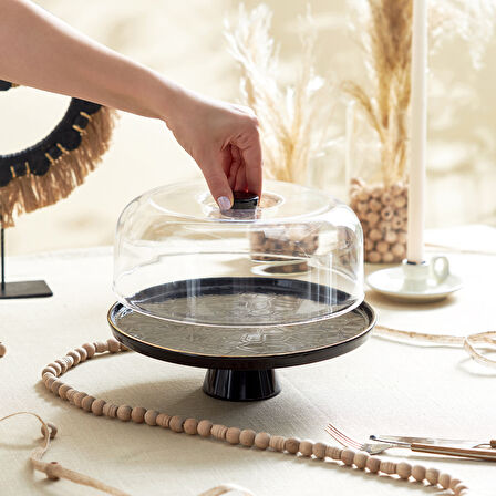 Karaca Calvin Ayaklı Kek Fanus 28 Cm Siyah 