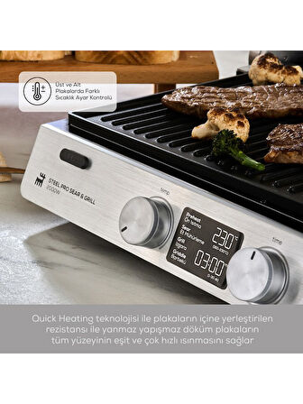 Karaca Compact Steel Pro Sear and Grill Inox 2007 Izgara ve Tost Makinesi