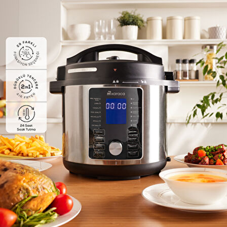 Karaca Cooker 2in1 6L Çok Amaçlı Basınçlı Pişirici Akıllı Elektrikli Düdüklü Tencere ve Airfryer Silver