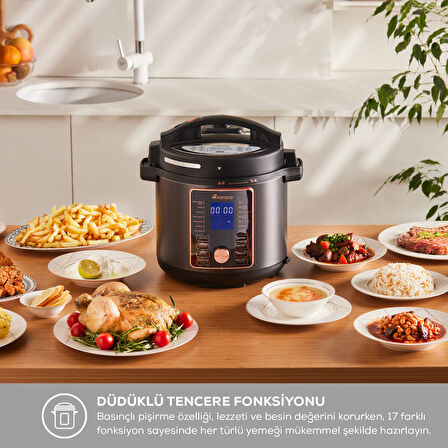 Karaca Cooker 2in1 6L Çok Amaçlı Basınçlı Pişirici Akıllı Elektrikli Düdüklü Tencere ve Airfryer Silver