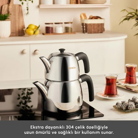 Karaca New Galya Buhar Kapaklı İndüksiyon Tabanlı Midi Çaydanlık Takımı 1,1L & 2,1L