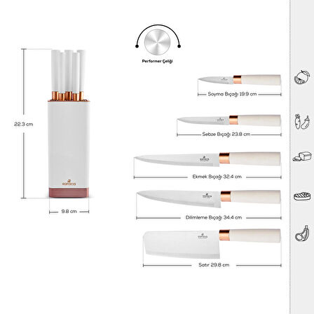 Karaca Skycut 6 Parça Standlı Satırlı Bıçak Seti Krem