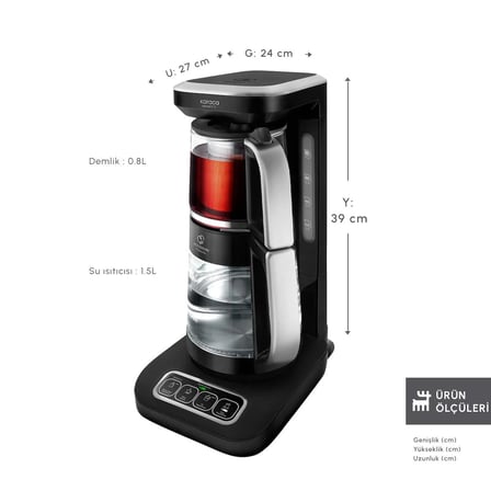 Karaca Çaysever Robotea Pro Quartz 4 in 1 Konuşan Çay Makinesi Black Chrome