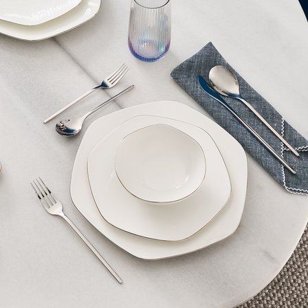 Karaca Fine Pearl Extra Hexagon 58 Parça 12 Kişilik Yemek Takımı Gold