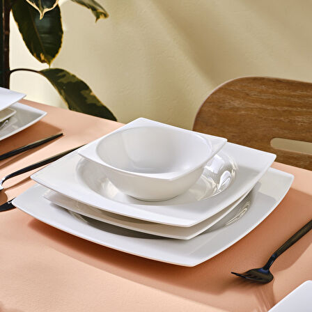 Karaca Square Bone Royal White 24 Parça 6 Kişilik Yemek Takımı