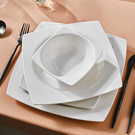 Karaca Square Bone Royal White 24 Parça 6 Kişilik Yemek Takımı