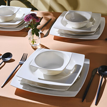 Karaca Square Bone Royal White 24 Parça 6 Kişilik Yemek Takımı