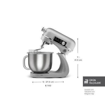 Karaca Maestro Artisan Döküm Hamur Yoğurma Makinesi Ultra Sessiz 6 Litre Silver