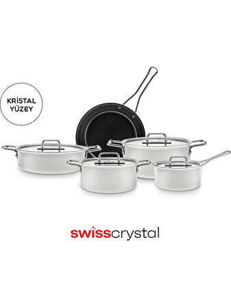 Swiss Crystal Mastermaid 9 Parça Indüksiyon Tabanlı Tencere Seti Cream