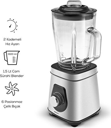 Karaca Inox Quick Mix 1200W Smoothie Blender - 9855