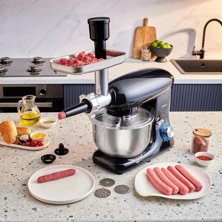 Karaca Multichef Kıyma Çekme /Sucuk-Sosis/İçli Köfte Aparatlı Hamur Yoğurma Makinesi Shiny Black 1900W 5,5L