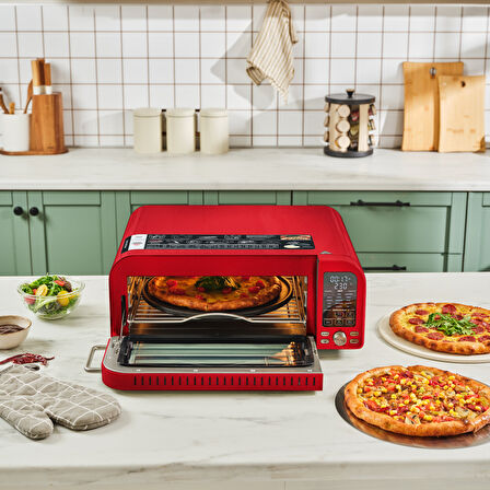 Karaca Multicrust Artisan Retro Pizza Makinesi ve Airfryer Metallic Red