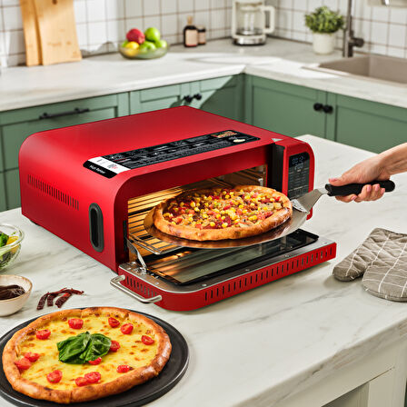Karaca Multicrust Artisan Retro Pizza Makinesi ve Airfryer Metallic Red