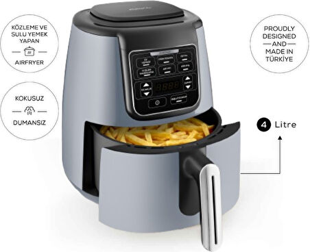 Karaca Air Pro Cook 3 In 1 XL Ev Yemeği, Közleme, Airfryer Blue Gray 4 Kişilik