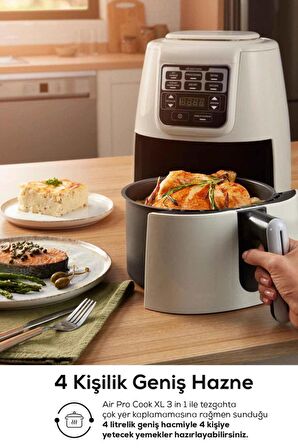 Air Pro Cook 3 In 1 Xl Ev Yemeği, Közleme, Sulu Yemek Tencereli Airfryer Space Gray