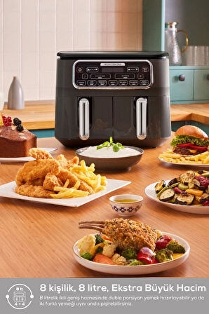 Air Pro Cook Duo Köz Xxxl 4+4 Litre Airfryer İconic Beige 8 Kişilik