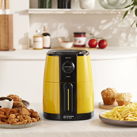 Karaca Smart Cook 60 Dakikaya Kadar Zaman Ayarlı Compact Airfryer Yellow 2 Kişilik