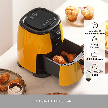 Karaca Smart Cook 60 Dakikaya Kadar Zaman Ayarlı Compact Airfryer Yellow 2 Kişilik