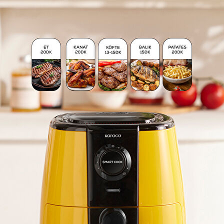 Karaca Smart Cook 60 Dakikaya Kadar Zaman Ayarlı Compact Airfryer Yellow 2 Kişilik