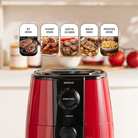 Karaca Smart Cook 60 Dakikaya Kadar Zaman Ayarlı Compact Airfryer Ruby 2 Kişilik