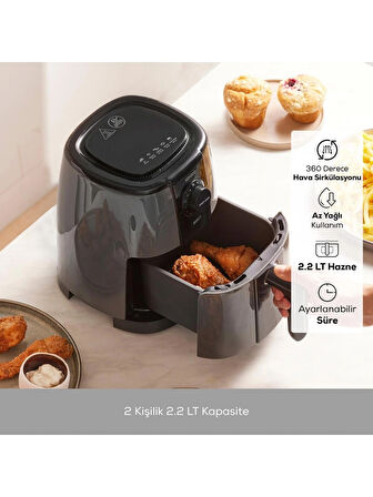 Karaca Smart Cook 60 Dakikaya Kadar Zaman Ayarlı Compact Airfryer Space Grey 2 Kişilik