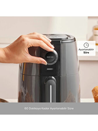 Karaca Smart Cook 60 Dakikaya Kadar Zaman Ayarlı Compact Airfryer Space Grey 2 Kişilik