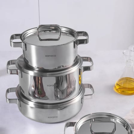 Karaca Powersteel 316+ 3Ply Onyx İndüksiyon Tabanlı Çelik 8 Parça Tencere Seti
