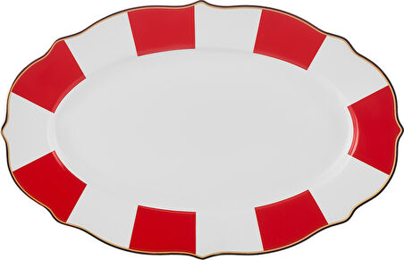 Karaca New Romantic Kalın Çizgili Kayık Tabak 20 cm Kırmızı