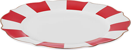 Karaca New Romantic Kalın Çizgili Pasta Tabağı 21 cm Kırmızı
