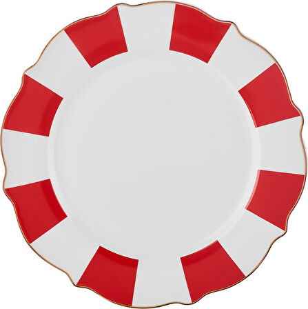 Karaca New Romantic Kalın Çizgili Pasta Tabağı 21 cm Kırmızı