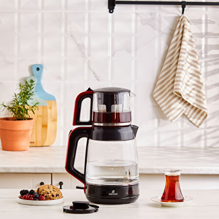 Karaca Glass Tea XL 2 in 1 Cam Çay Makinesi Koyu Kırmızı