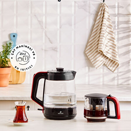 Karaca Glass Tea XL 2 in 1 Cam Çay Makinesi Koyu Kırmızı