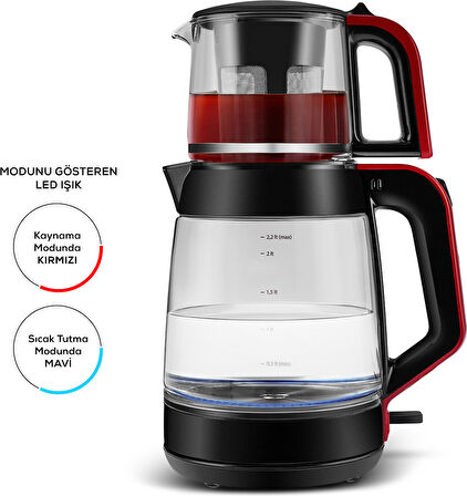 Karaca Glass Tea XL 2 in 1 Cam Çay Makinesi Koyu Kırmızı