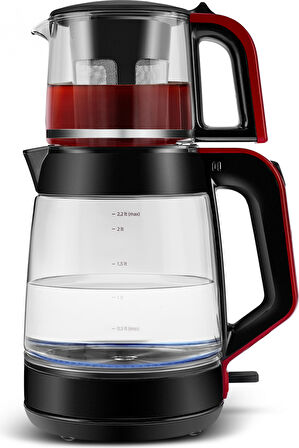 Karaca Glass Tea XL 2 in 1 Cam Çay Makinesi Koyu Kırmızı
