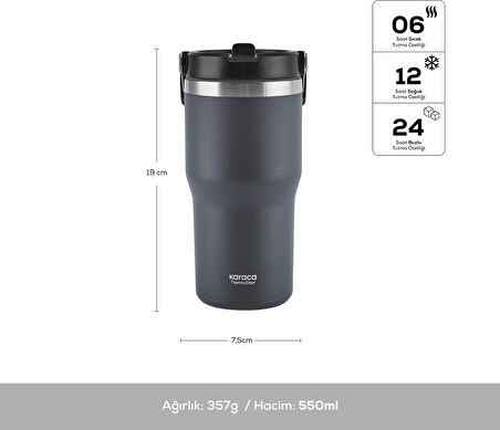 Karaca Star Ice Çelik Sızdırmaz Termos 550 ml Gri