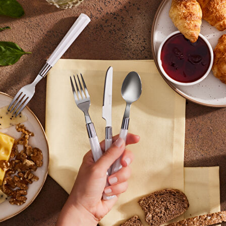 Karaca Fluca 18 Parça 6 Kişilik Kahvaltı Çatal Kaşık Bıçak Seti Beyaz