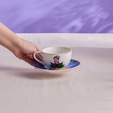 Karaca Frida Çay Fincanı Ve Tabağı Mavi 220 ml