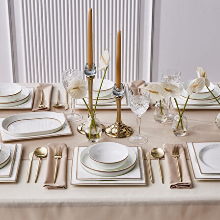 Karaca Fine Pearl Extra Ayana 62 Parça 12 Kişilik Yemek Takımı Gold