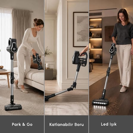 Karaca Vantuz Power Up Pro Dikey Süpürge Black Chrome